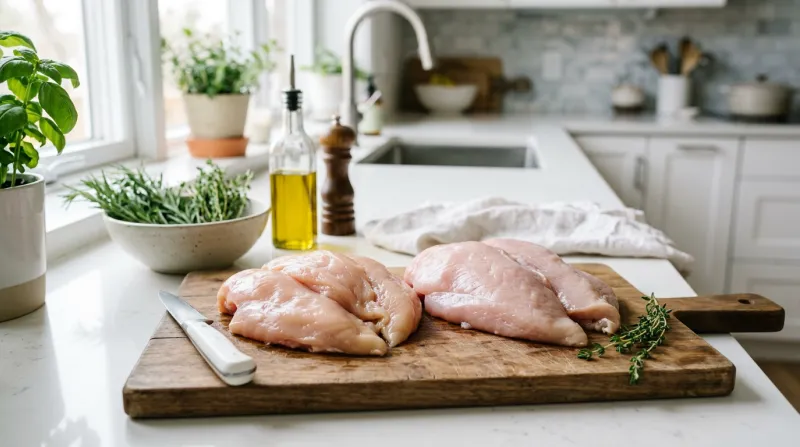 filets de poulet et de dinde sur un plan de travail