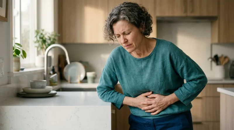 femme qui se met les mains sur le ventre