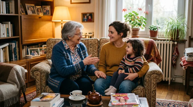 Grand-mère qui parle à la mère d'un enfant