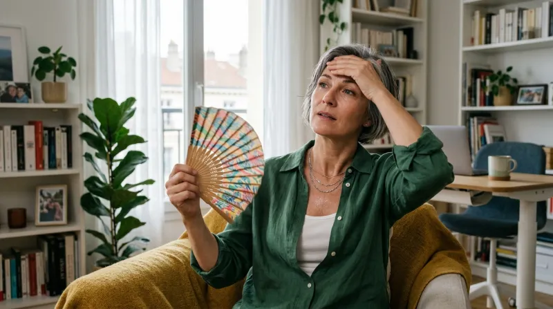 Femme qui s'évente avec un éventail 