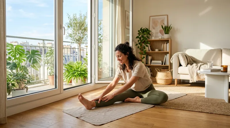 personne pratiquant des étirements 