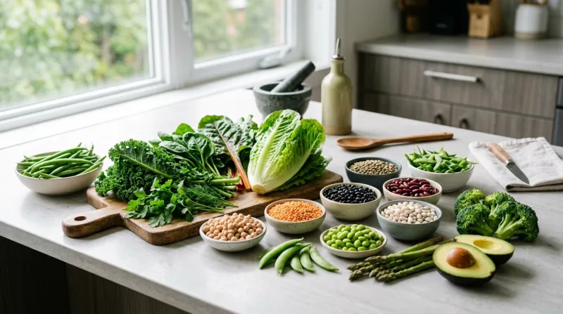différentes légumineuses et de légumes verts frais