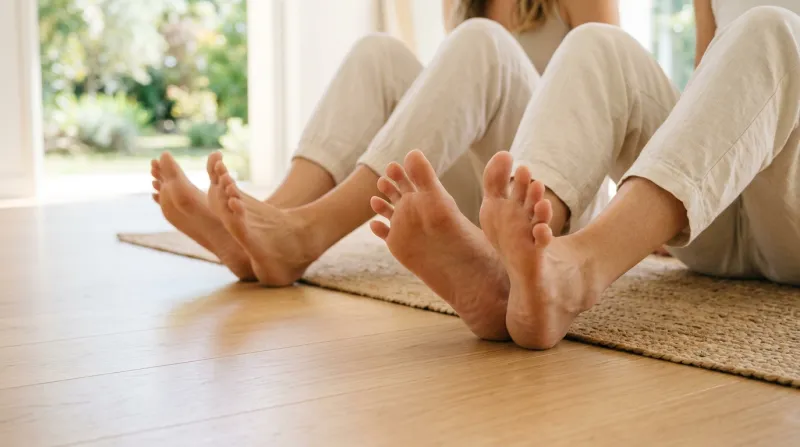 pieds nus pratiquant des exercices de yoga des orteils 