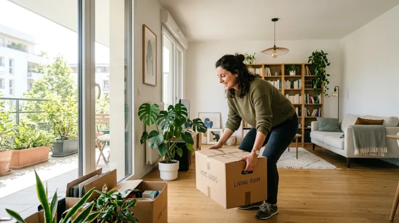 femme soulevant une boîte