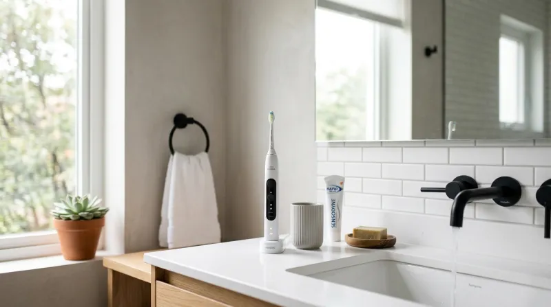 brosse à dents dans une salle de bain