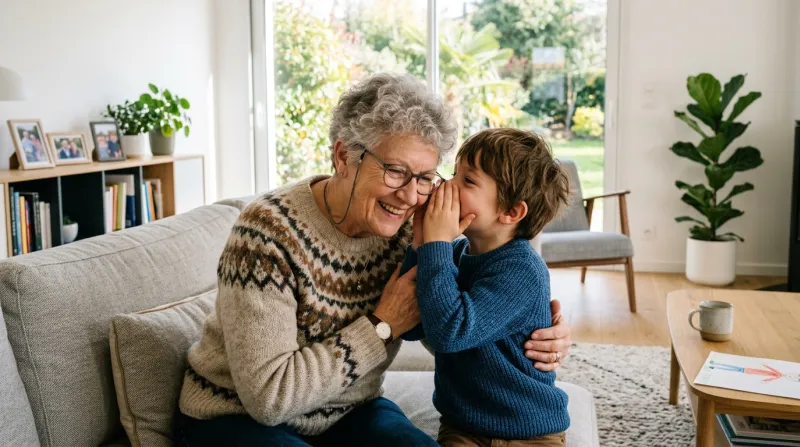 grand-parent et d'un enfant partageant un secret