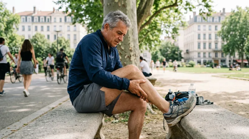 Hommes de 60 ans qui se touche le mollet