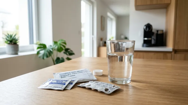 sachets de medicaments et d'un verre d'eau 