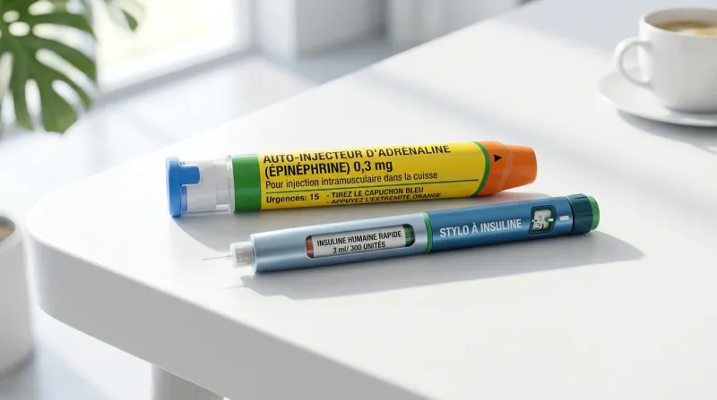 auto-injecteur d'adrénaline et d'un stylo à insuline
