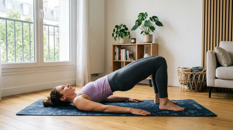 personne pratiquant un exercice de pont fessier 