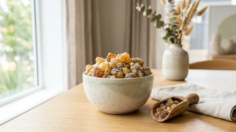 morceaux de résine de boswellia dans une coupelle