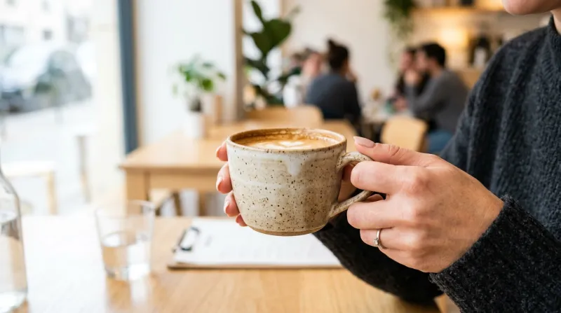 gros plan d'une main tenant une tasse de café