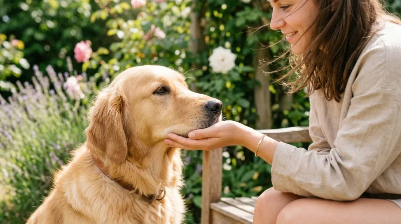  chien posant doucement son museau contre la main