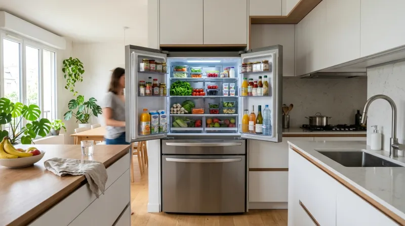  réfrigérateur ouvert dans une cuisine