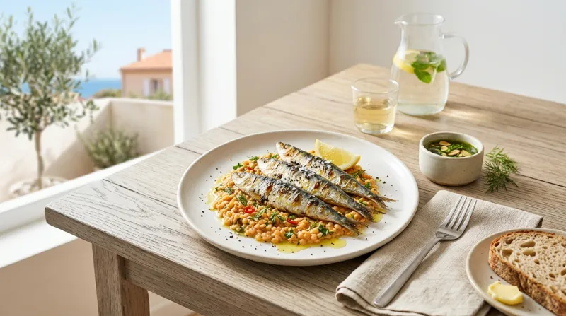  plat de sardines et de lentilles corail