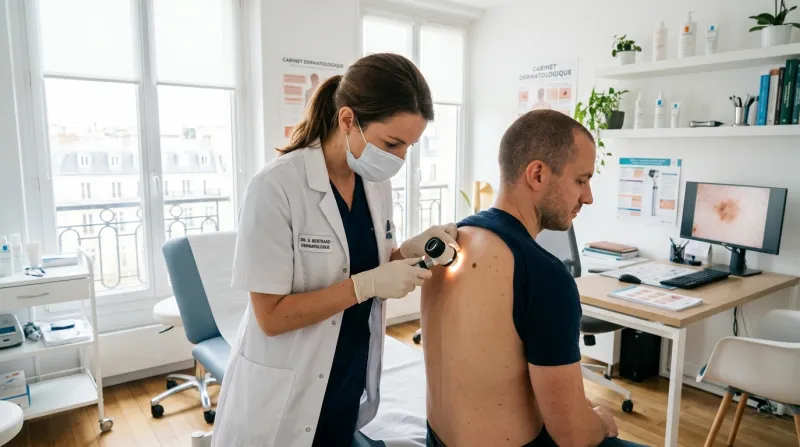  dermatologue utilisant un dermatoscope 