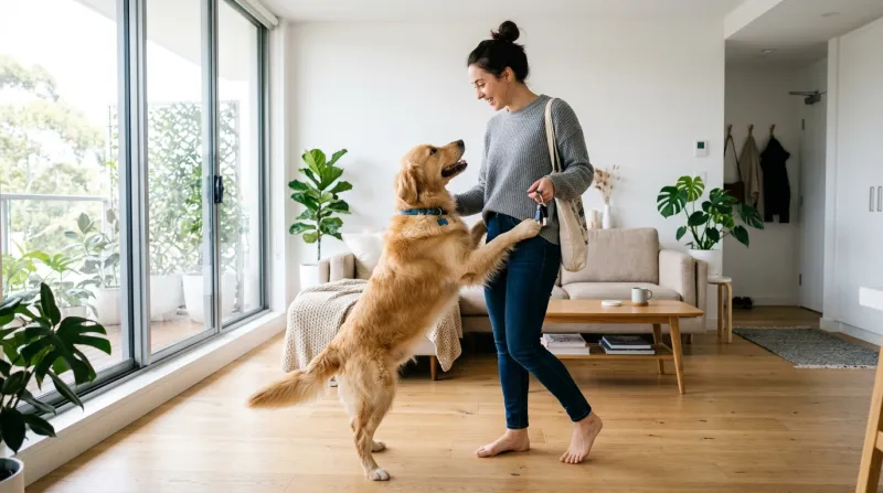 chien se tenant debout devant son maître 