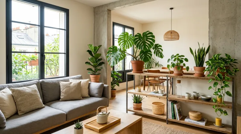 intérieur contemporain avec des plantes vertes