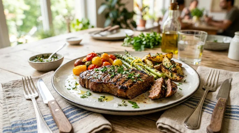 steak végétal  présenté dans une assiette 