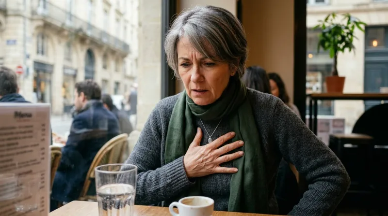 personne qui se touche la poitrine car elle souffre de reflux gastrique