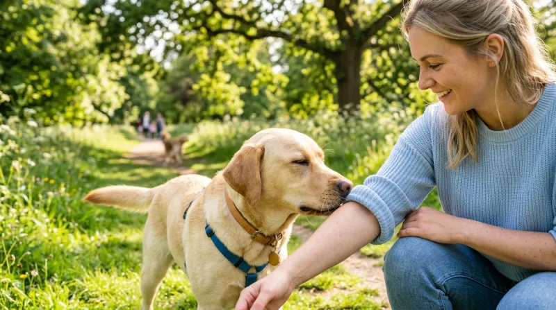  chien de compagnie qui renifle avec attention le bras