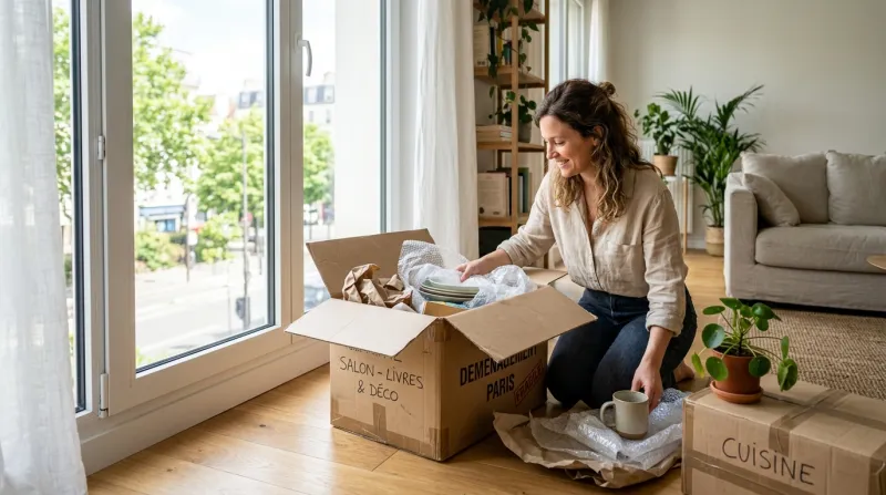  carton de déballage ouvert près d'une fenêtre