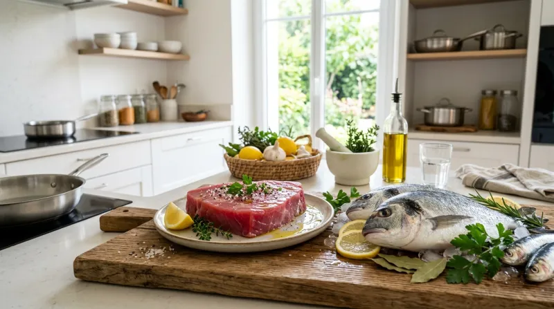 pavé de thon frais et poissons 