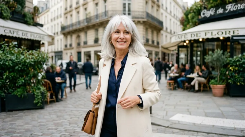 femme élégante avec une coupe carré long et une frange rideau
