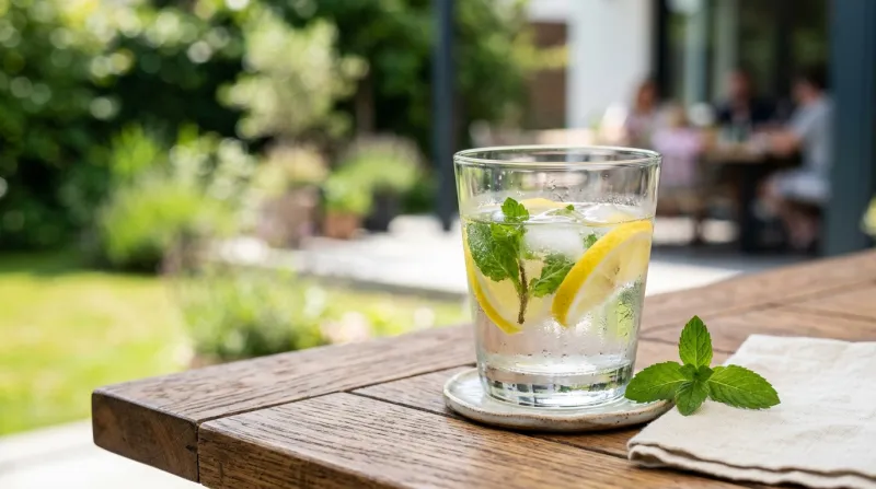 verre d'eau fraîche avec des tranches de citron