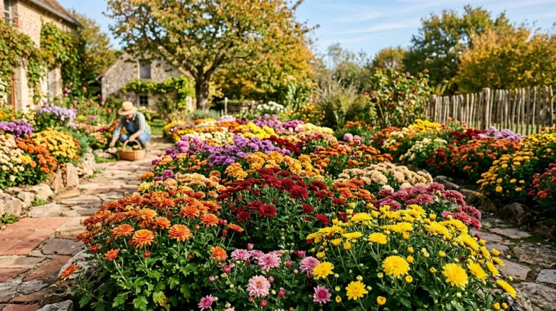 chrysanthèmes colorées dans un jardin ensoleillé