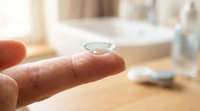 lentille de contact posée sur le bout d'un doigt