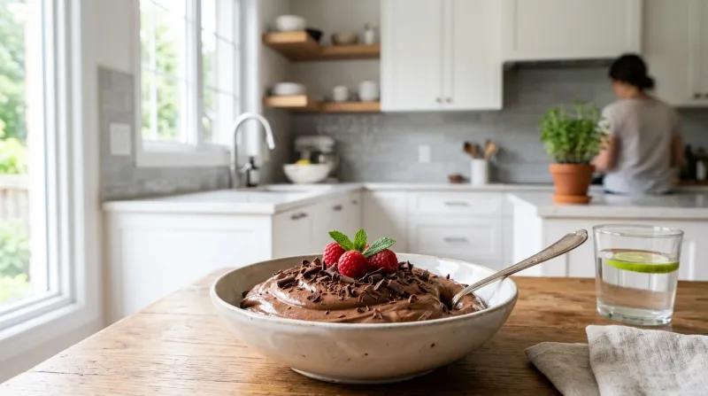  mousse au chocolat onctueuse dans une cuisine 