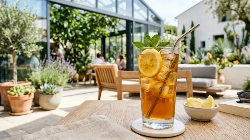  verre de thé glacé avec des glaçons 