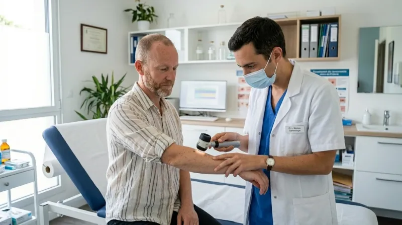 dermatologue examinant attentivement un patient 