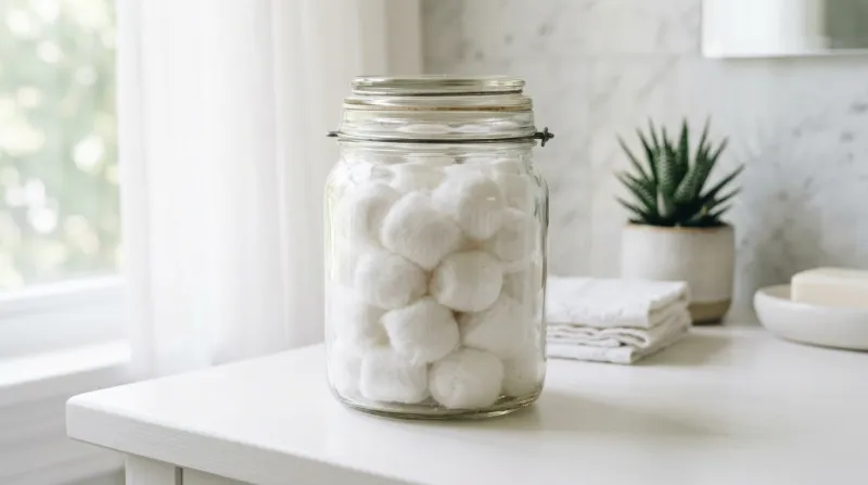boules de coton hydrophile blanc dans un bocal 