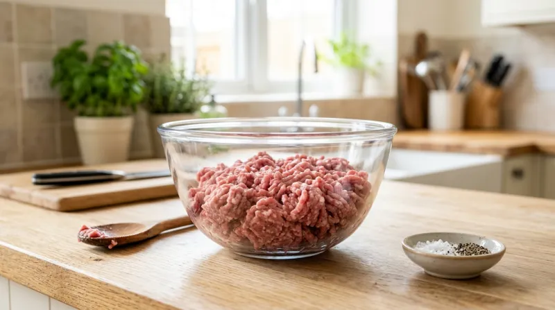 viande hachée fraîche dans un bol en verre