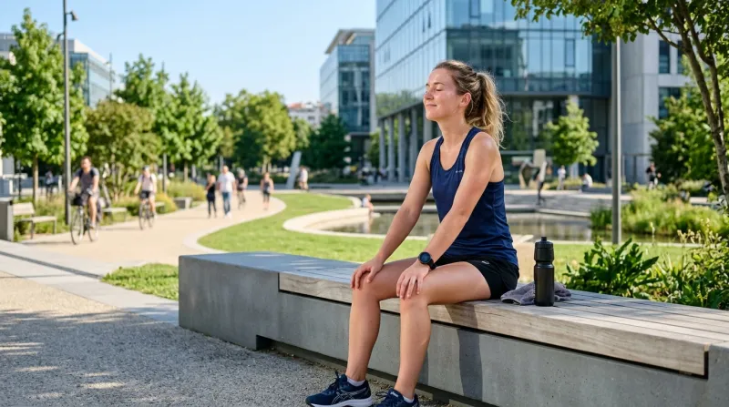 personne qui reprend calmement son souffle après un léger effort physique