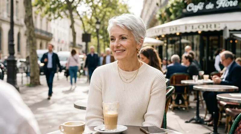  femme avec une coupe de cheveux Pixie cut