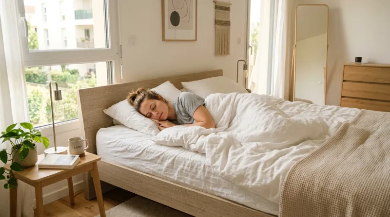 personne qui dort paisiblement dans une chambre