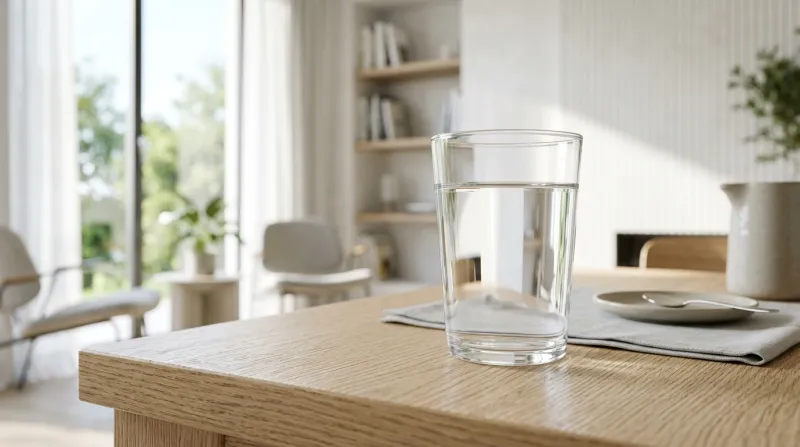  verre d'eau posé sur une table