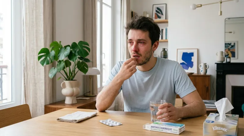  personne sujette aux allergies qui prend un comprimé