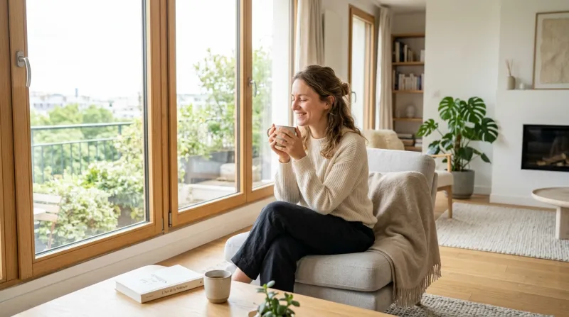 personne sereine et souriante 