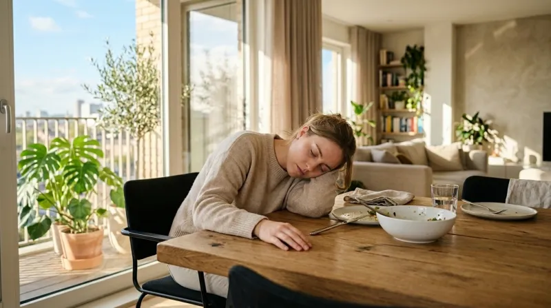 personne se reposant paisiblement à table 