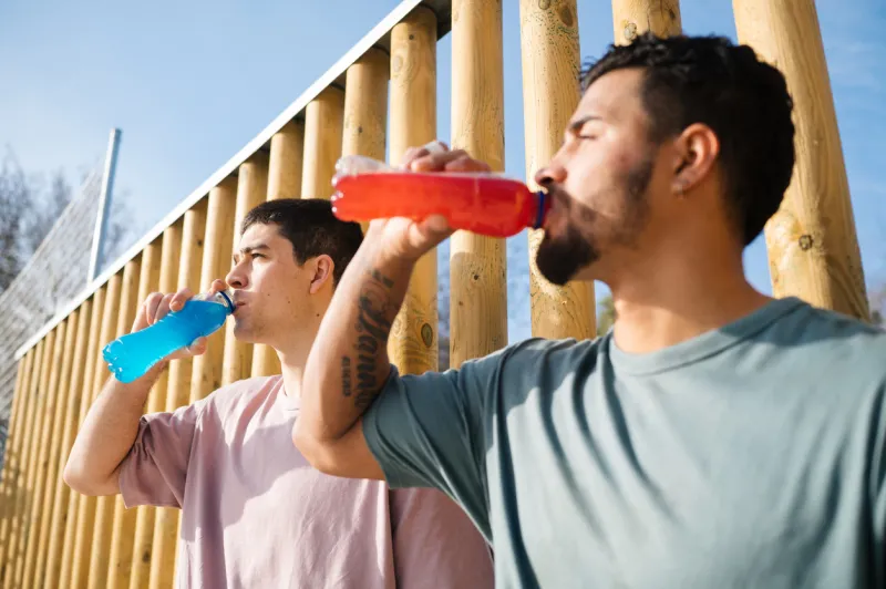hommes qui boivent boissons de récupération