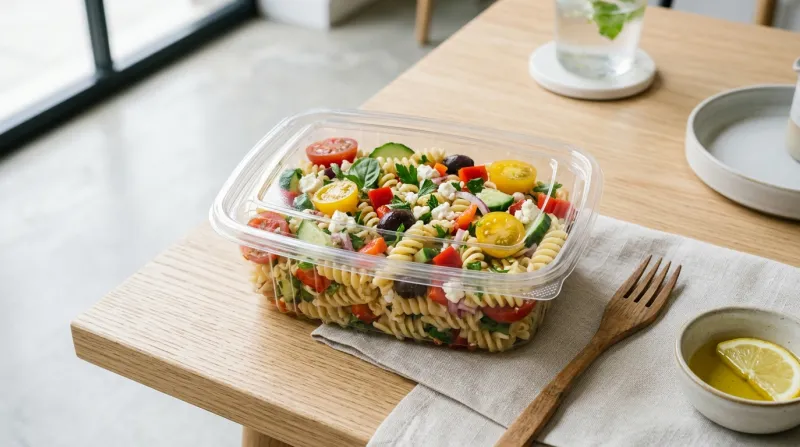 salade de pâtes dans une barquette