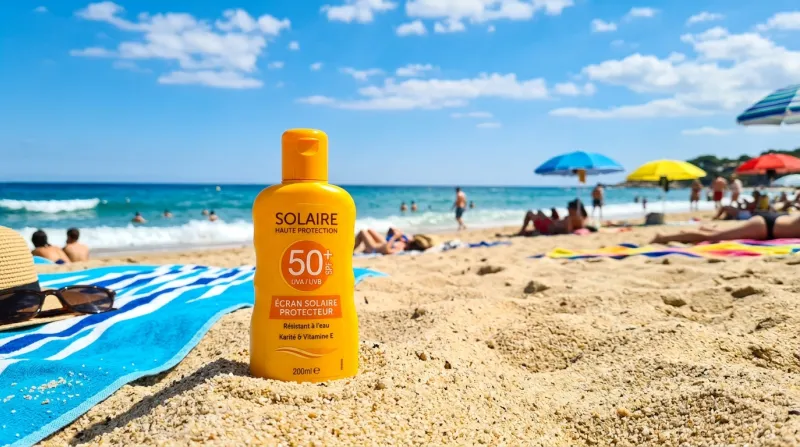 flacon de crème solaire protectrice 