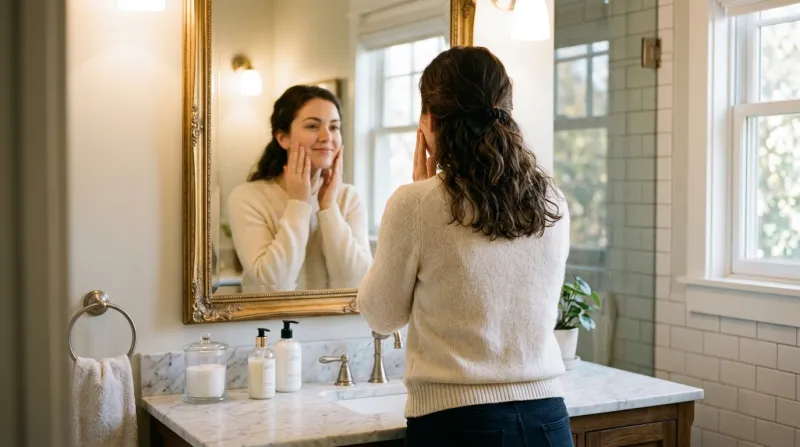 femme de dos qui se regarde dans le miroir 