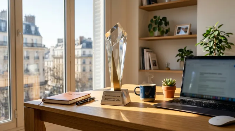 trophée posé sur un bureau 
