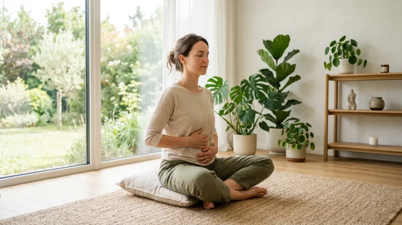 personne pratiquant la respiration profonde