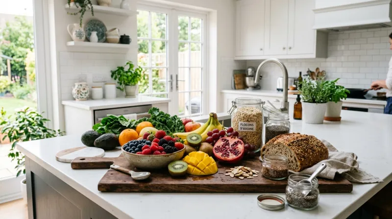 Une photo de fruits frais et de fibres alimentaires 